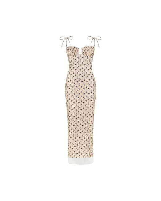 Montce White Cynthia Floral Petal Long Slip Dress