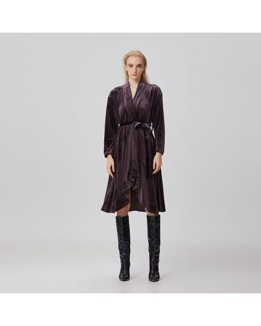 Smart and Joy Black Wrap Velvet Dress And Ruffle Hem