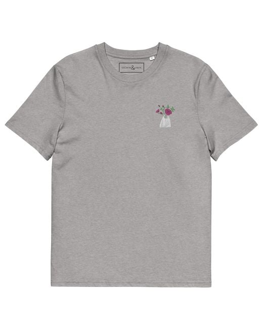 Anchor and Crew Gray Heather Peony Garden Dystopia Organic Cotton Embroidered T-Shirt for men