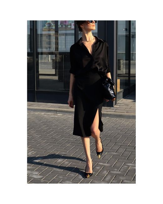 2KStyle Black Pepe High-Waisted Pencil Split Midi Skirt