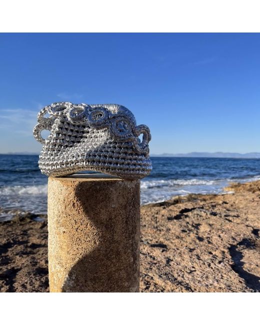 Sibylla Delphica Blue Mini Metallic Crochet Clutch Bag