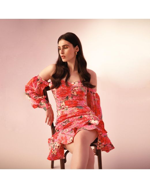 Lita Couture Red Bouquet Off-The-Shoulders Crop Top