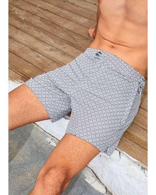 Vayla Blue Long Length Light Geometric Print Swim Shorts for men