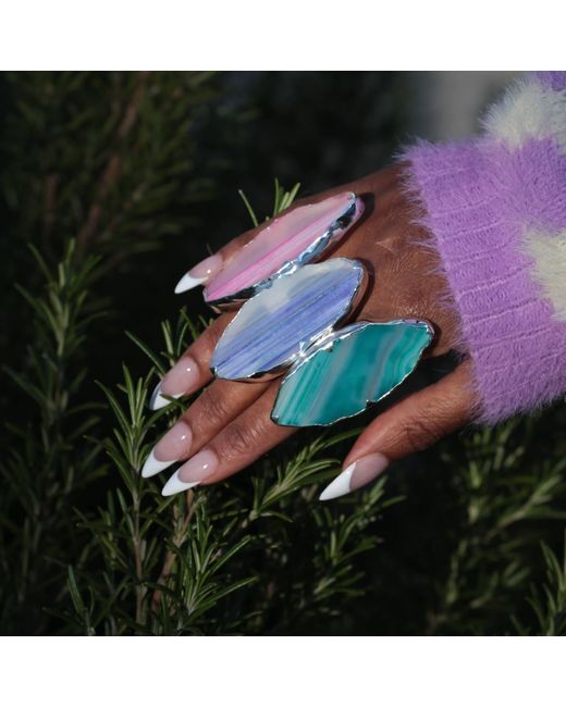 YAA YAA LONDON Sterling Silver Grande Blue Lavender Gemstone Adjustable Ring