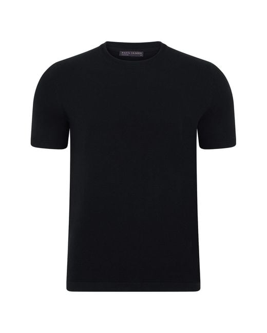 Paul James Knitwear Black Midweight Julius Cotton Knitted T-Shirt for men