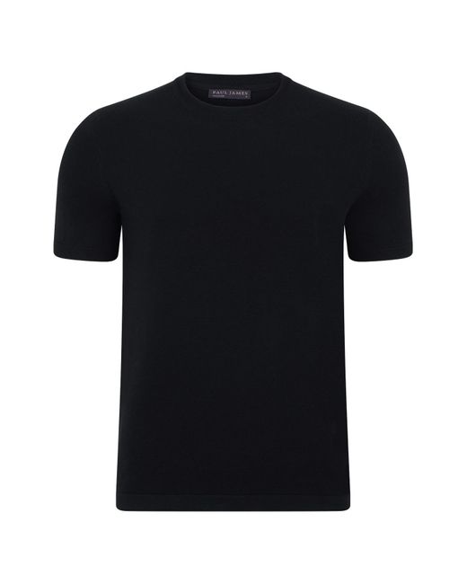 Paul James Knitwear Black Midweight Julius Cotton Knitted T-Shirt for men