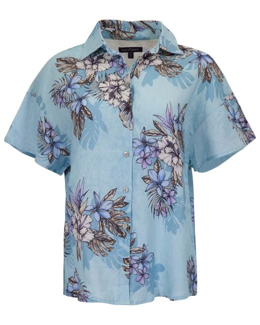 Lords of Harlech Blue Lara Exotic Floral Linen Printed Shirt
