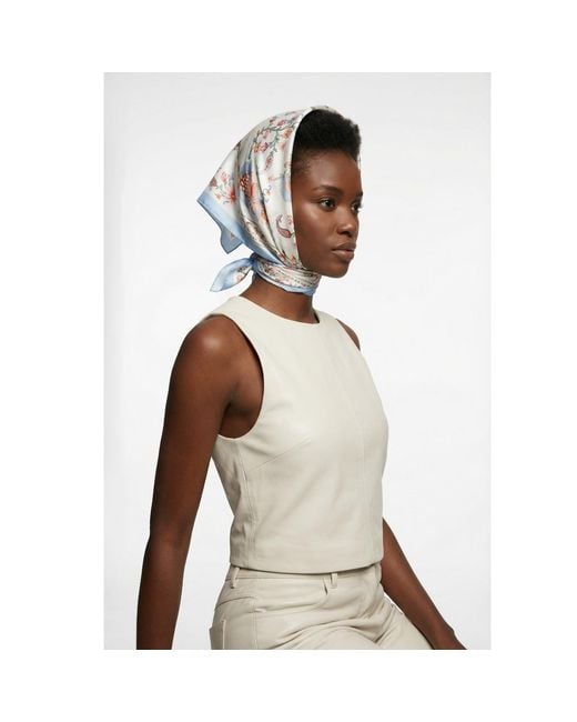 Jessie Zhao New York White Baroque Blossom Double Sided Silk Scarf