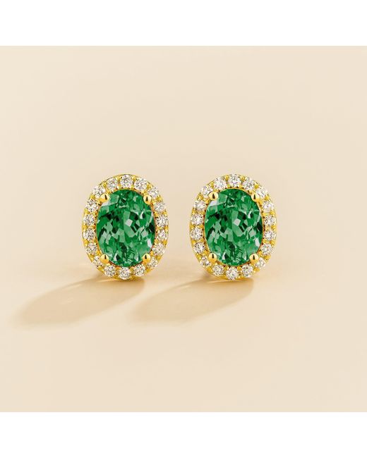 Juvetti Green Mina Oval Emerald & Diamond Halo Earrings