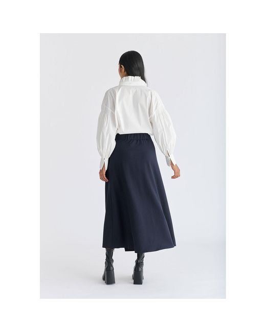 Paisie Blue Wrap Midi Skirt With Pleated Detail