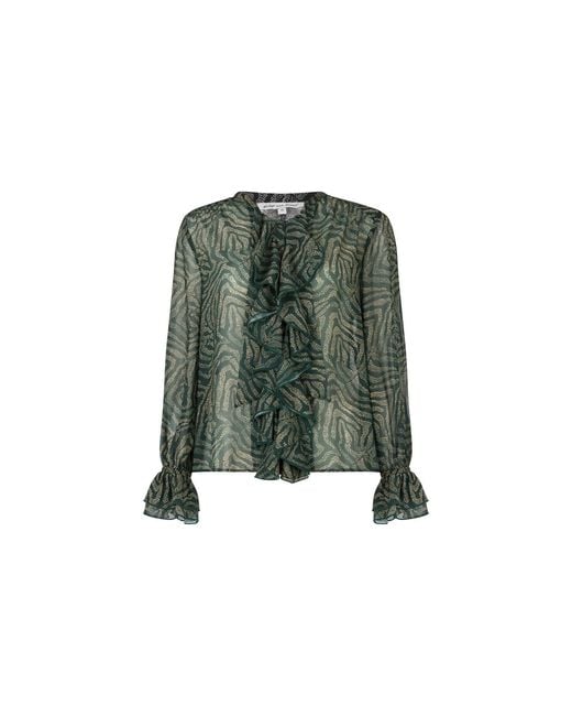 Lily and Lionel Green Zendaya Ruffle Detail Zebra Print Shirt