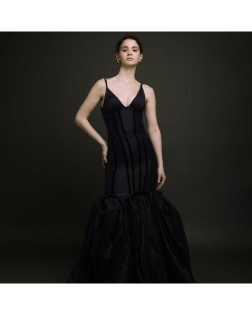 Chuks Collins Black Blessing Silk & Velvet Corset Gown