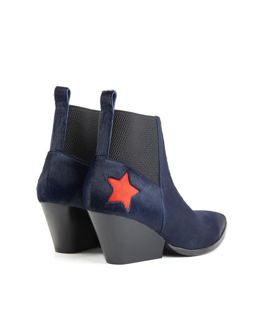 Rosamund Muir London Blue Felixa Calf Hair With Star Ankle Boots