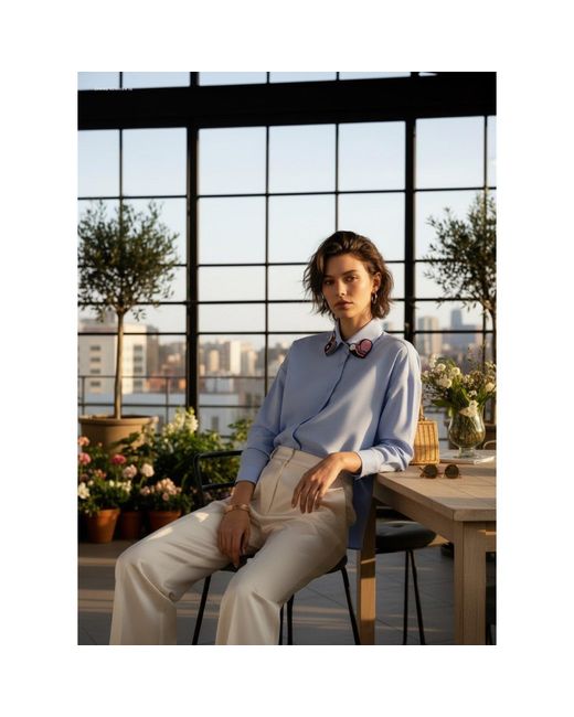 Sana t Blue Hand Embroidered Clara Shirt