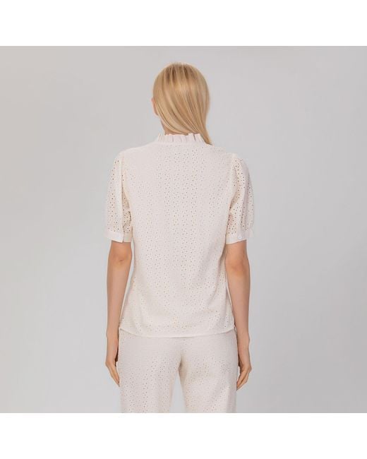 Smart and Joy White Neutrals Eyelet Cotton Lace Loose Blouse -Cream