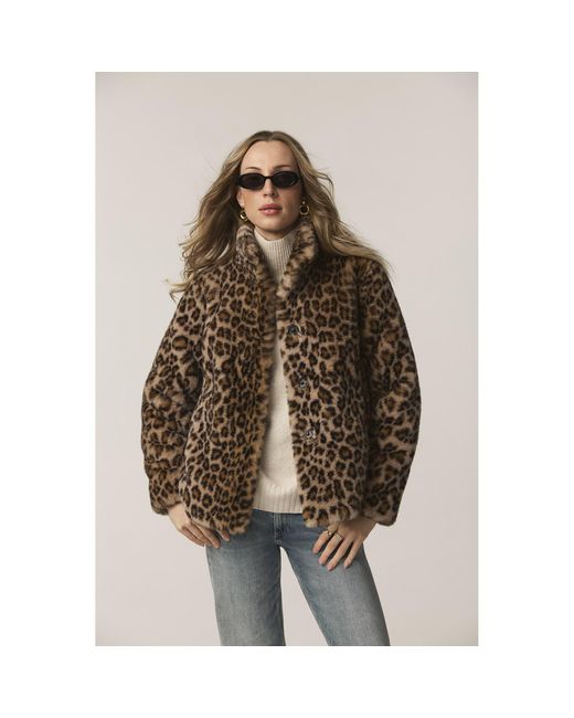ISSY LONDON Brown Neutrals Claudia Luxe Faux Fur Jacket Leopard