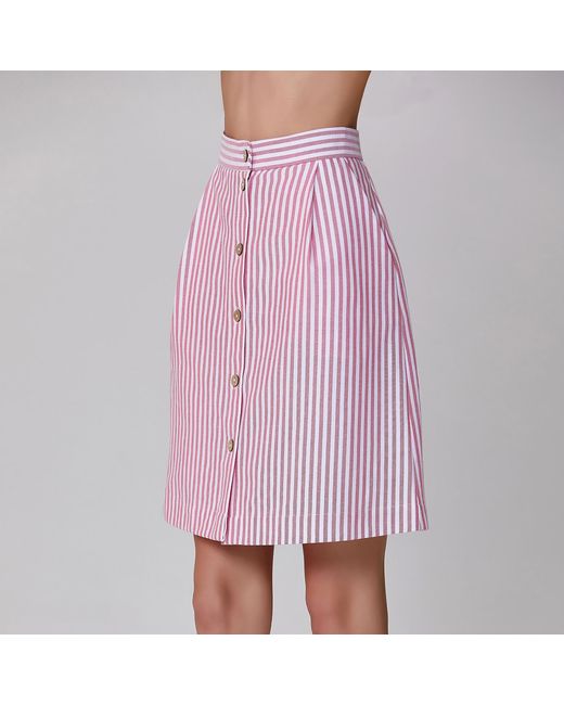 Smart and Joy Pink Striped Short Skirt Buttoned