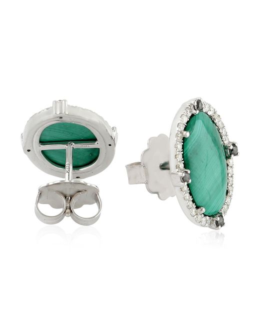 Artisan Green Malachite, Diamond & Diamond Halo Stud Earrings