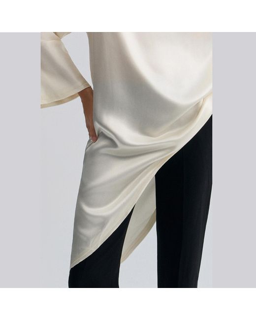 FRONT ROW SHOP White Asymmetric Slouch-Neck Blouse