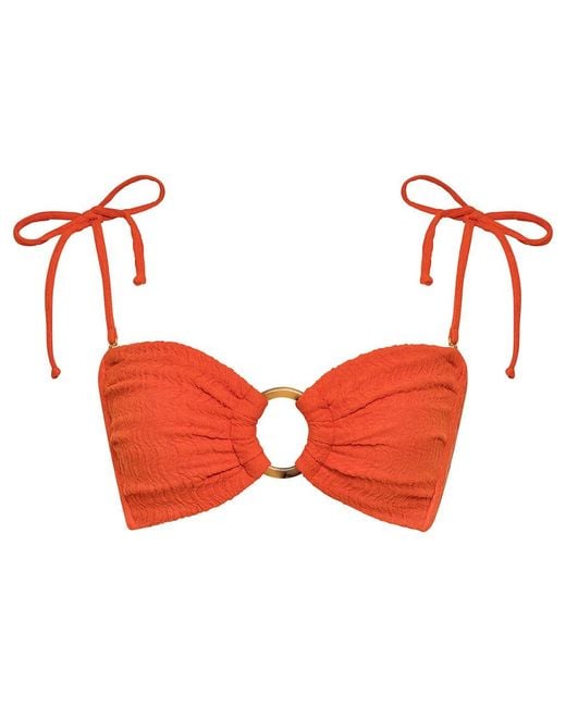 Montce Red Tangerine Tori Ties Bandeau Bikini Top