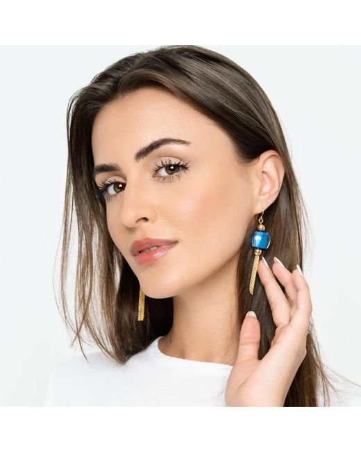Gold & Honey Yellow Tassel Bead Drop Earrings