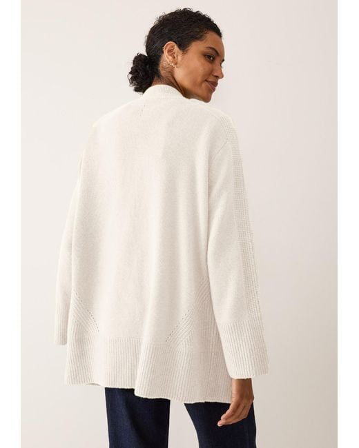 Loop Cashmere White Ribbed Detail Edge To Edge Cardigan