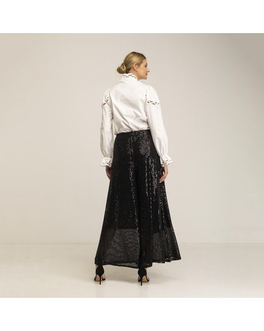 Tantra Spain Sl Black Straight Sequinned Trousers With Elastic Waistband And Lining