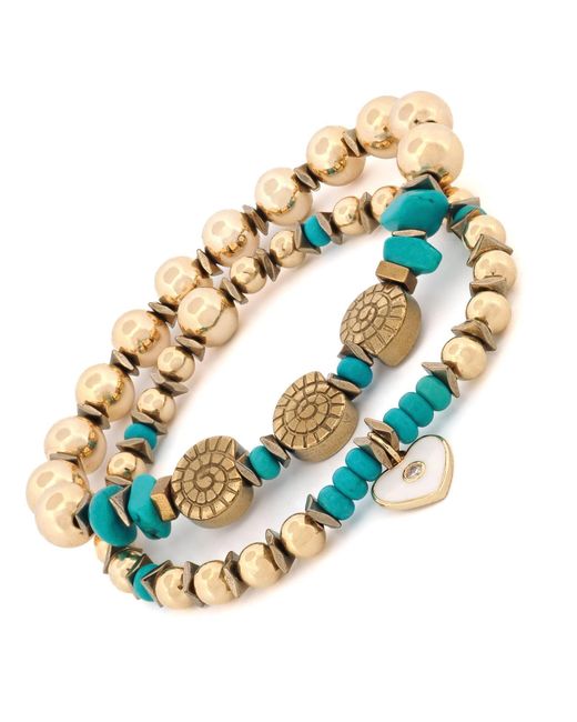 Ebru Jewelry Metallic Inner Peace & Heart Charm Bracelet Set