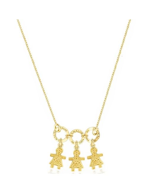 Unaloe Metallic Vermeil Necklace With Three Girl Star Charms – Pavé Child Silhouette Pendants, Personalised Family Keepsake Jewellery