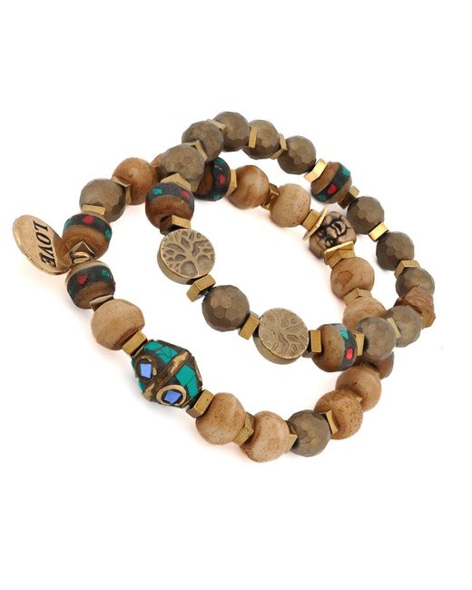Ebru Jewelry Metallic Boho Soul Nepal Meditation & Buddha Bead Bracelet Set