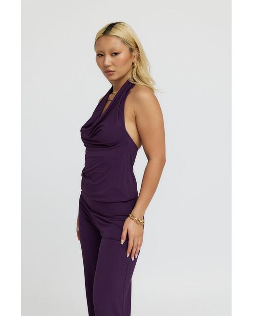Why Mary Purple Diana Cowl Halter Neck Jumpsuit