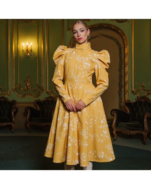 RainSisters Metallic Coat With Balloon-Styled Sleeves And Floral Print: Majestic
