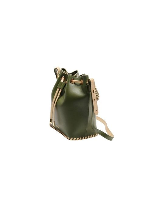 Saonara Brand Green Bucket Bag Army Cream Leather