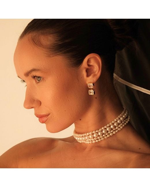 LINYA JEWELLERY Metallic Double Crystal Stone Dangle Earrings