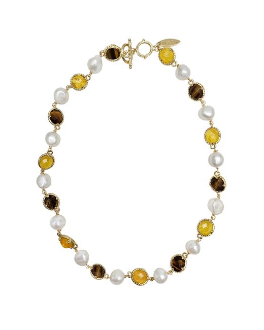 Farra Metallic Irregular Freshwater Pearls With Quartz And Tiger-Eye Stone Necklace
