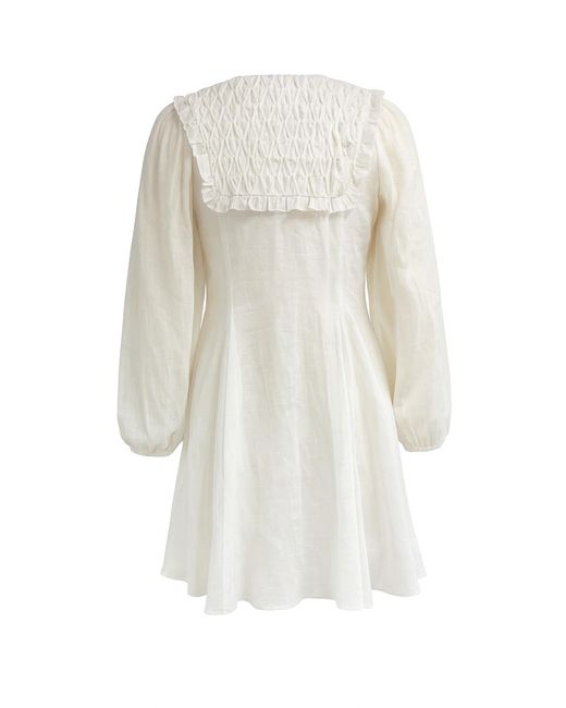 Exquise White Neutrals Chaney Long Sleeve Linen Mini Dress