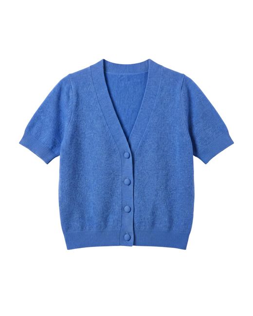 Brodie Cashmere Blue Button Up Short Sleeve Cashmere Cardigan