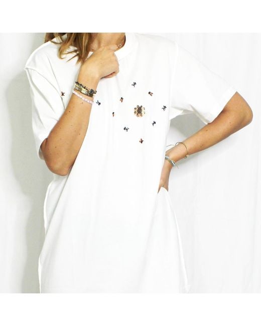 Boutique Kaotique White Embroidered Bug Tee