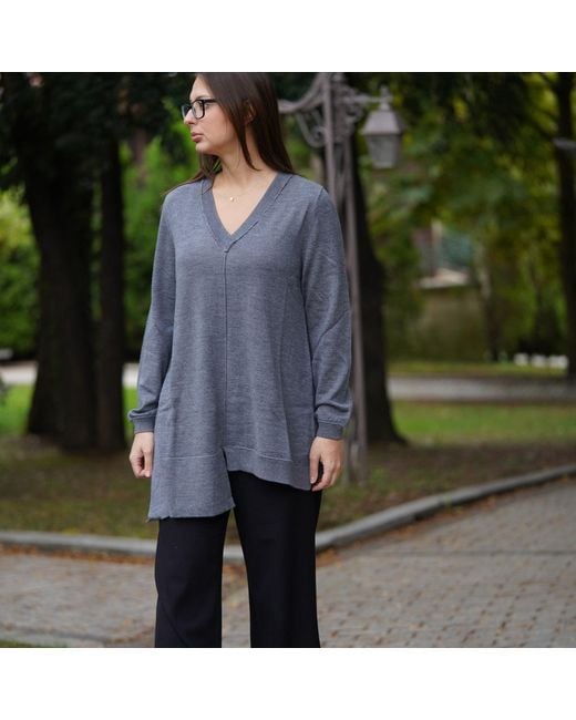 Nuvv Collection Gray Asymmetric Merino Wool Sweater – Premium Italian Yarn Design
