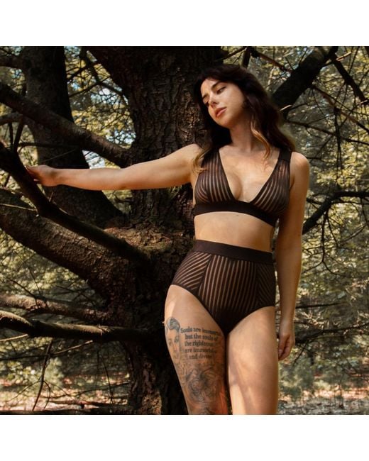 MONIQUE MORIN LINGERIE Brown Vertigo V Neck Bralette Cocoa