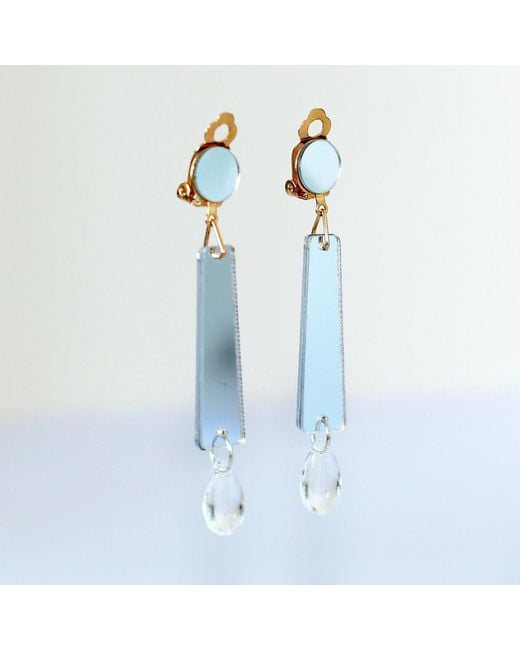 Laura Daili Blue Neutrals Luminous Geometry Clip On Earrings