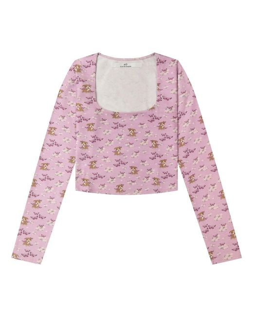 Cloud Haven Purple Long Sleeve Tan Pit Bull Square Neck Tee