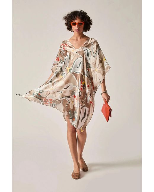 James Lakeland White Abstract Floral Kaftan