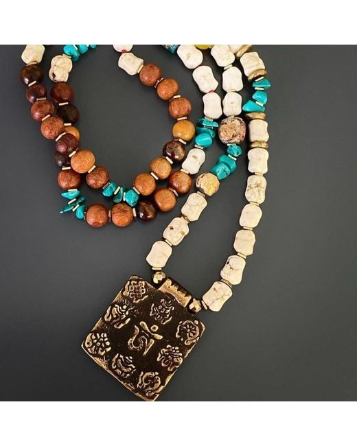 Ebru Jewelry Metallic Mystic Nepal Pendant Bohemian Beaded Necklace