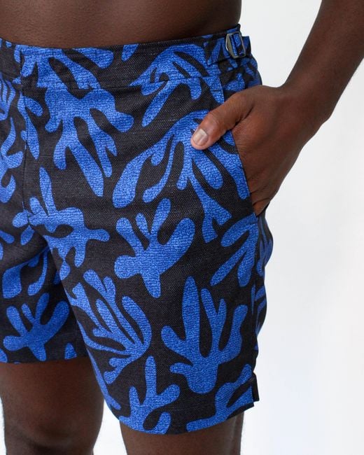 Lords of Harlech Blue Pool Loop Coral Canvas Swim Short for men
