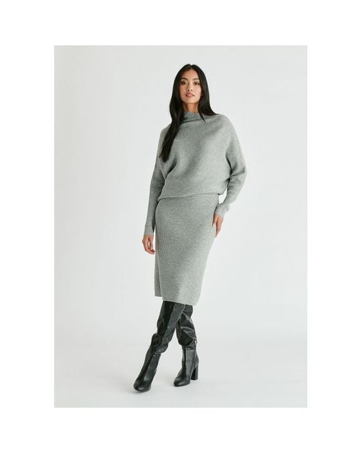 Paisie Gray Draped Knitted Dress