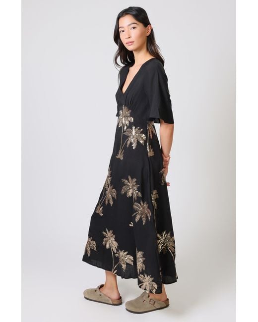 Traffic People Black Palms Of Sequin Blythe Midi Dress