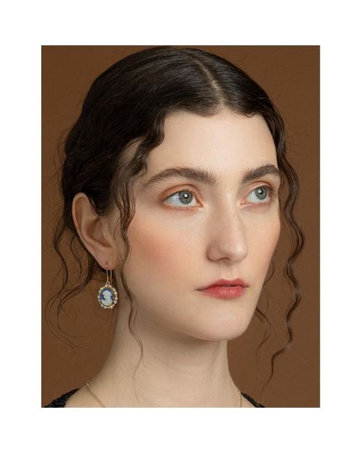 Vintouch Italy Blue Little Lovelies-Plated Cameo Pearly Earrings