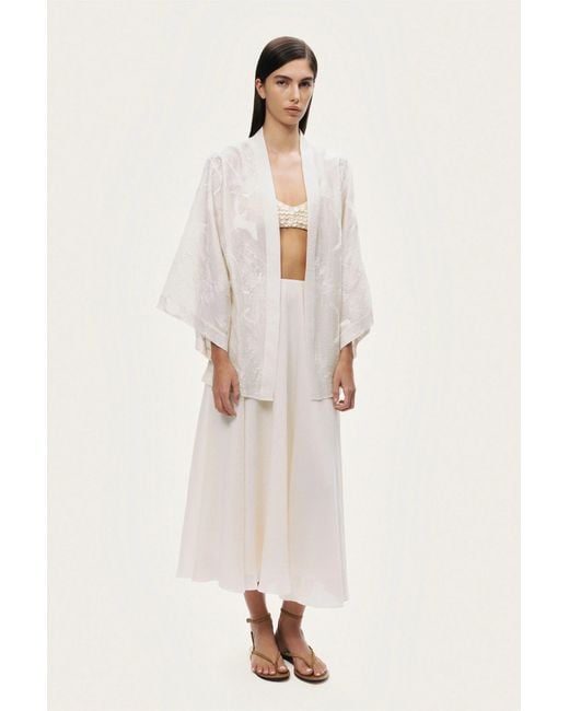 Nocturne White Flowy High-Waisted Midi Skirt