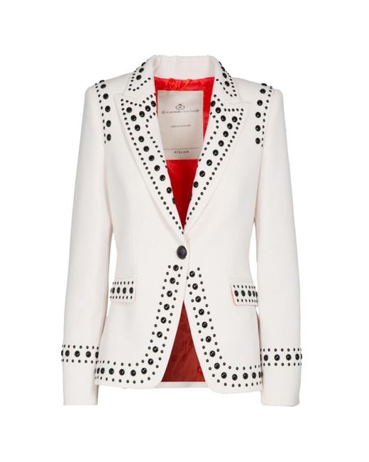 The Extreme Collection White Blazer With Bold Stud Accents